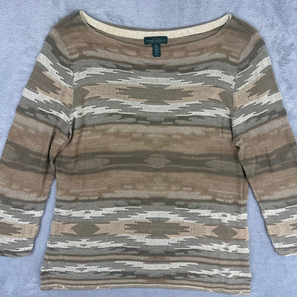 Lauren Ralph Lauren Southwestern Desert Aztec Cotton Linen Knit Top XL